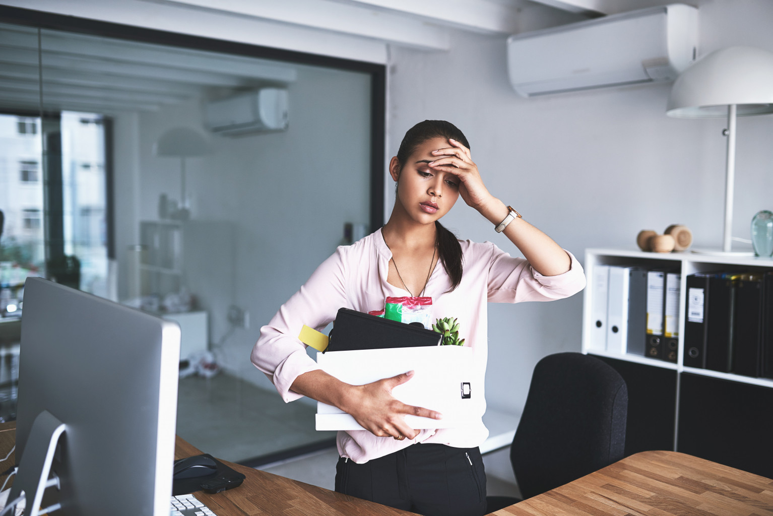 girl stressed in office